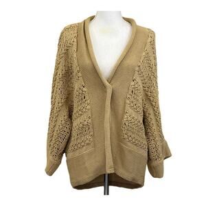 Crocheted cardigan, tan, extra large, cottagecore, layering, prairie, cozy, soft